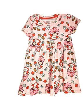 Strawberry Shortcake Girls Dress Pink Floral & Strawberry Print Size 4T Cotton C